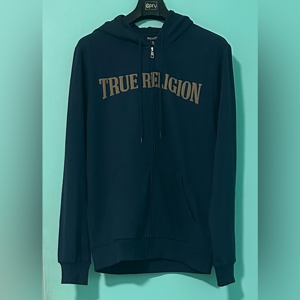 True Religion Men's blue Zip-Up Sweater